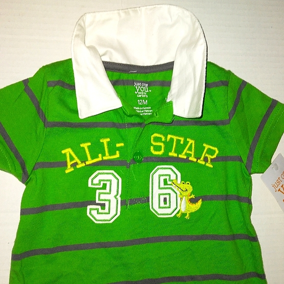 ☆NWT☆Beautiful Boys Polo Style Green/Gray Short Romper☆Carter's J.O.Y☆12mo - Picture 3 of 12